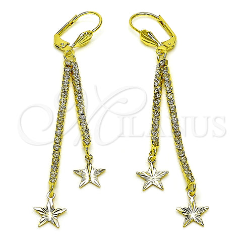 Arete Largo 5.071.008 Oro Laminado, Diseño de Estrella, con Blanca Cristal, Pulido, Tono Dorado