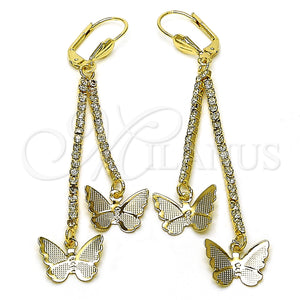 Arete Largo 5.071.011 Oro Laminado, Diseño de Mariposa, con Blanca Cristal, Pulido, Tono Dorado