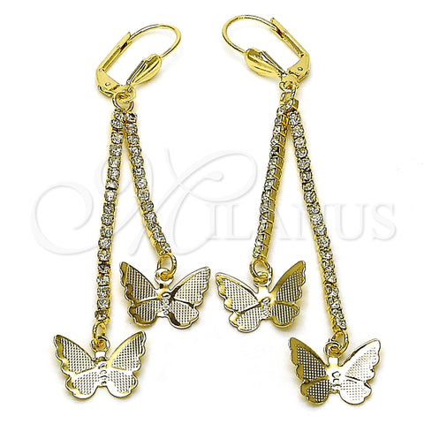 Arete Largo 5.071.011 Oro Laminado, Diseño de Mariposa, con Blanca Cristal, Pulido, Tono Dorado