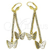 Arete Largo 5.071.011 Oro Laminado, Diseño de Mariposa, con Blanca Cristal, Pulido, Tono Dorado