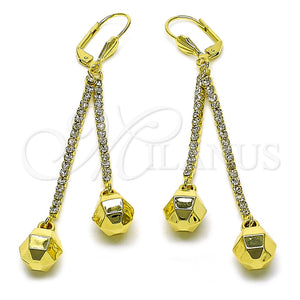 Arete Largo 5.074.003 Oro Laminado, Diseño de Bola y Disco, con Blanca Cristal, Pulido, Tono Dorado