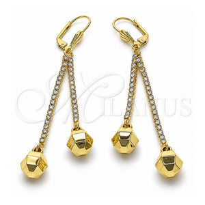 Arete Largo 5.074.003 Oro Laminado, Diseño de Bola y Disco, con Blanca Cristal, Pulido, Tono Dorado