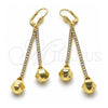 Arete Largo 5.074.003 Oro Laminado, Diseño de Bola y Disco, con Blanca Cristal, Pulido, Tono Dorado