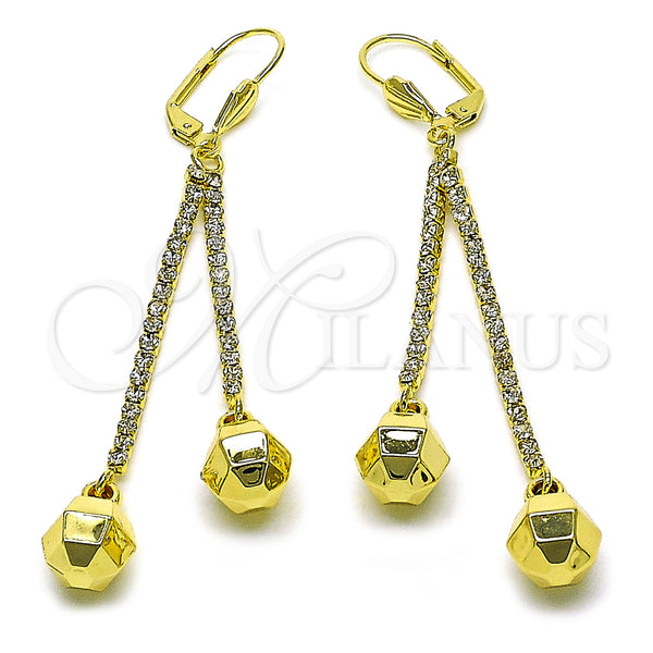 Arete Largo 5.074.003 Oro Laminado, Diseño de Bola y Disco, con Blanca Cristal, Pulido, Tono Dorado