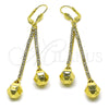 Arete Largo 5.074.003 Oro Laminado, Diseño de Bola y Disco, con Blanca Cristal, Pulido, Tono Dorado