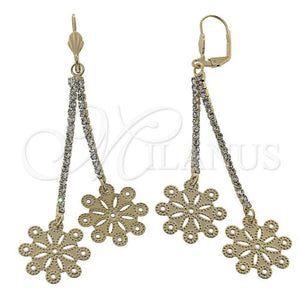 Arete Largo 5.075.002 Oro Laminado, Diseño de Flor, con Blanca Zirconia Cubica, Diamantado, Tono Dorado