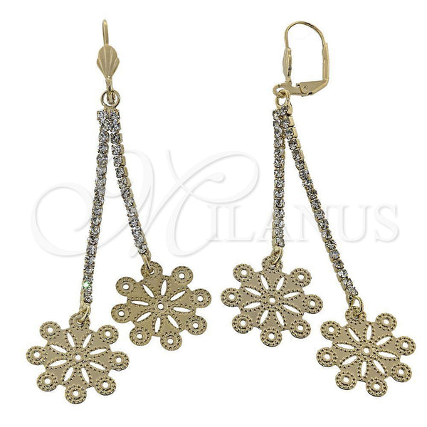 Arete Largo 5.075.002 Oro Laminado, Diseño de Flor, con Blanca Zirconia Cubica, Diamantado, Tono Dorado