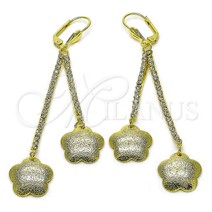 Arete Largo 5.075.005 Oro Laminado, Diseño de Flor, con Blanca Cristal, Mate, Tono Dorado