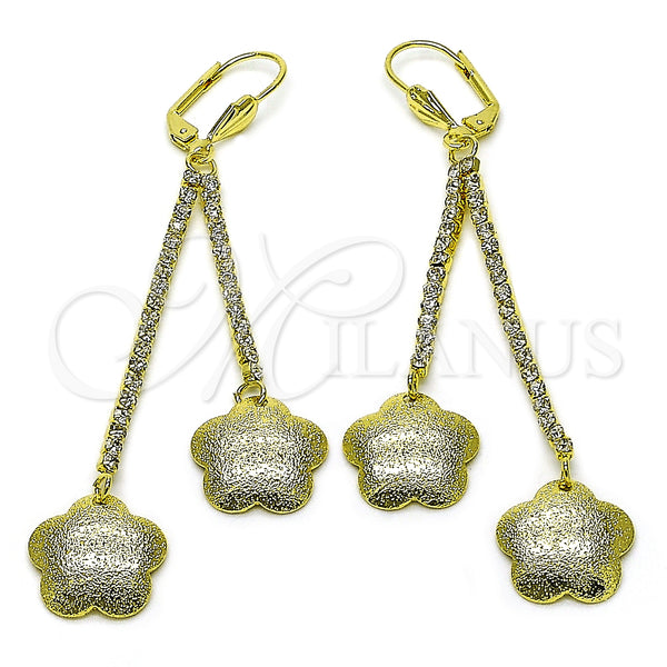 Arete Largo 5.075.005 Oro Laminado, Diseño de Flor, con Blanca Cristal, Mate, Tono Dorado