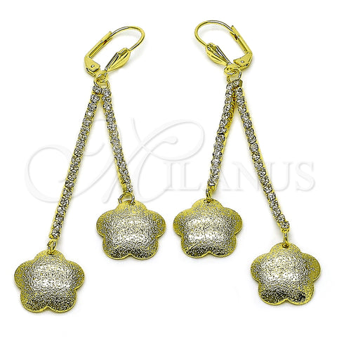 Arete Largo 5.075.005 Oro Laminado, Diseño de Flor, con Blanca Cristal, Mate, Tono Dorado