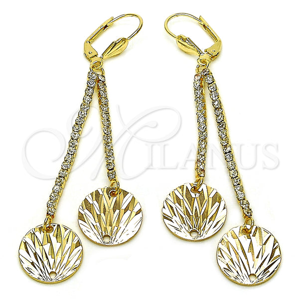 Arete Largo 5.075.009 Oro Laminado, con Blanca Cristal, Diamantado, Tono Dorado