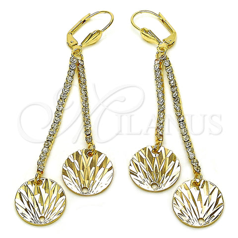 Arete Largo 5.075.009 Oro Laminado, con Blanca Cristal, Diamantado, Tono Dorado