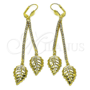 Arete Largo 5.081.004 Oro Laminado, Diseño de Oja, con Blanca Cristal, Pulido, Tono Dorado