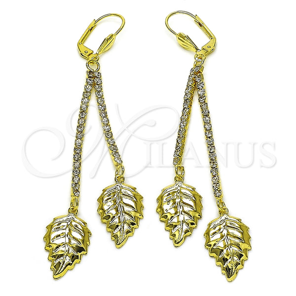 Arete Largo 5.081.004 Oro Laminado, Diseño de Oja, con Blanca Cristal, Pulido, Tono Dorado