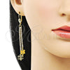 Arete Largo 5.081.006 Oro Laminado, Diseño de Flor, con Blanca Cristal, Diamantado, Tono Dorado