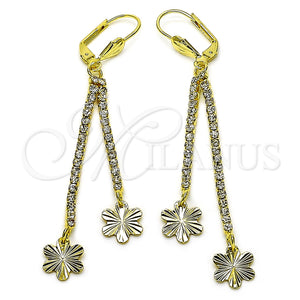 Arete Largo 5.081.006 Oro Laminado, Diseño de Flor, con Blanca Cristal, Diamantado, Tono Dorado