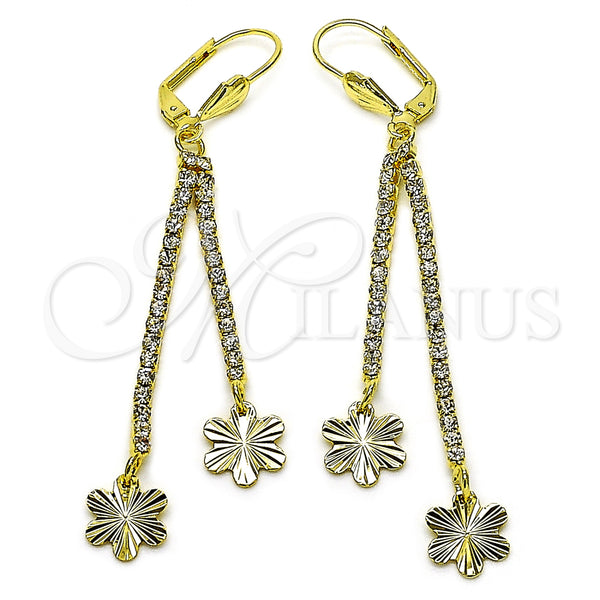 Arete Largo 5.081.006 Oro Laminado, Diseño de Flor, con Blanca Cristal, Diamantado, Tono Dorado