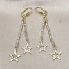 Arete Largo 5.085.003 Oro Laminado, Diseño de Estrella, con Blanca Cristal, Diamantado, Tono Dorado