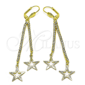 Arete Largo 5.085.003 Oro Laminado, Diseño de Estrella, con Blanca Cristal, Diamantado, Tono Dorado