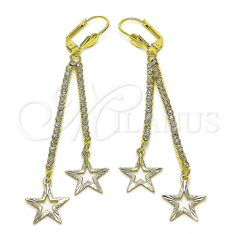 Arete Largo 5.085.003 Oro Laminado, Diseño de Estrella, con Blanca Cristal, Diamantado, Tono Dorado