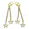 Arete Largo 5.085.003 Oro Laminado, Diseño de Estrella, con Blanca Cristal, Diamantado, Tono Dorado