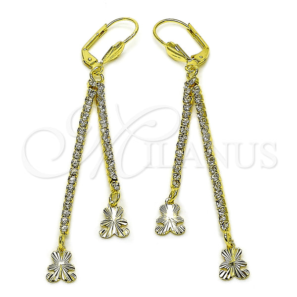 Arete Largo 5.085.007 Oro Laminado, Diseño de Osito, con Blanca Cristal, Diamantado, Tono Dorado