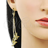 Arete Largo 5.100.008 Oro Laminado, Diseño de Pajaro, con Blanca Cristal, Pulido, Tono Dorado