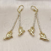 Arete Largo 5.100.008 Oro Laminado, Diseño de Pajaro, con Blanca Cristal, Pulido, Tono Dorado
