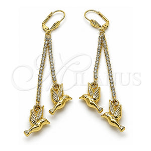 Arete Largo 5.100.008 Oro Laminado, Diseño de Pajaro, con Blanca Cristal, Pulido, Tono Dorado