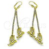 Arete Largo 5.100.008 Oro Laminado, Diseño de Pajaro, con Blanca Cristal, Pulido, Tono Dorado