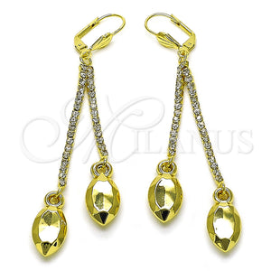 Arete Largo 5.101.005 Oro Laminado, con Blanca Cristal, Pulido, Tono Dorado
