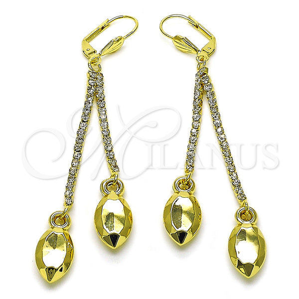 Arete Largo 5.101.005 Oro Laminado, con Blanca Cristal, Pulido, Tono Dorado
