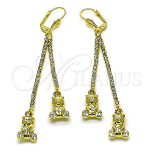 Arete Largo 5.101.006 Oro Laminado, Diseño de Osito, con Blanca Cristal, Pulido, Tono Dorado