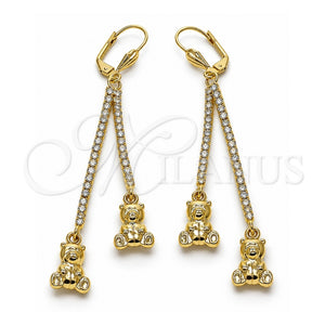 Arete Largo 5.101.006 Oro Laminado, Diseño de Osito, con Blanca Cristal, Pulido, Tono Dorado