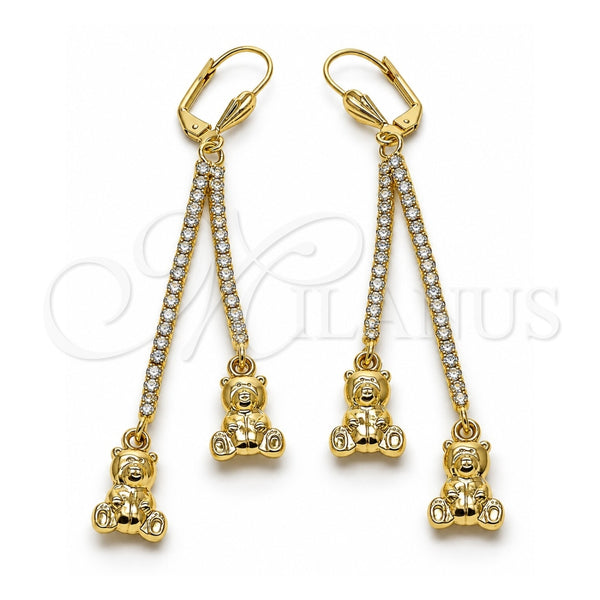 Arete Largo 5.101.006 Oro Laminado, Diseño de Osito, con Blanca Cristal, Pulido, Tono Dorado