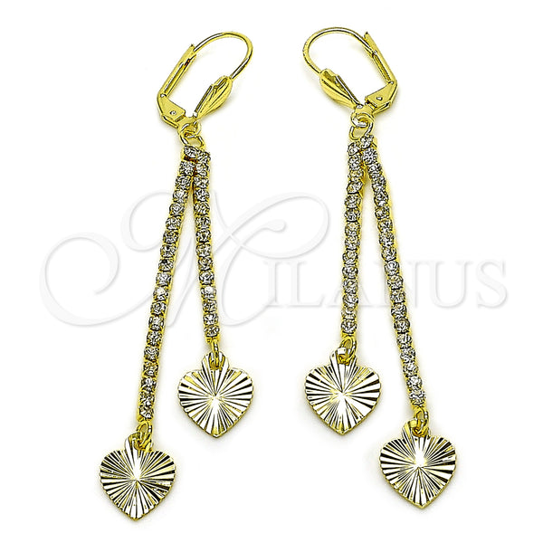 Arete Largo 5.104.004 Oro Laminado, Diseño de Corazón, con Blanca Cristal, Diamantado, Tono Dorado