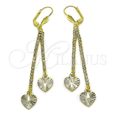 Arete Largo 5.104.004 Oro Laminado, Diseño de Corazón, con Blanca Cristal, Diamantado, Tono Dorado