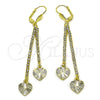 Arete Largo 5.104.004 Oro Laminado, Diseño de Corazón, con Blanca Cristal, Diamantado, Tono Dorado