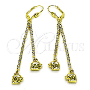 Arete Largo 5.105.002 Oro Laminado, Diseño de Elefante, con Blanca Cristal, Pulido, Tono Dorado