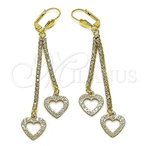 Arete Largo 5.105.011 Oro Laminado, Diseño de Corazón, con Blanca Cristal, Mate, Tono Dorado