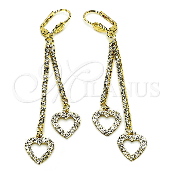 Arete Largo 5.105.011 Oro Laminado, Diseño de Corazón, con Blanca Cristal, Mate, Tono Dorado