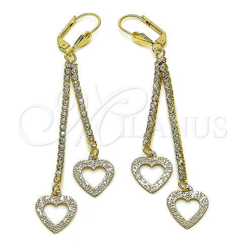 Arete Largo 5.105.011 Oro Laminado, Diseño de Corazón, con Blanca Cristal, Mate, Tono Dorado