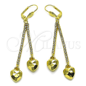 Arete Largo 5.107.004 Oro Laminado, Diseño de Corazón, con Blanca Cristal, Pulido, Tono Dorado