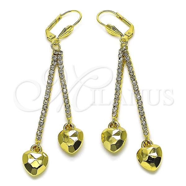 Arete Largo 5.107.004 Oro Laminado, Diseño de Corazón, con Blanca Cristal, Pulido, Tono Dorado