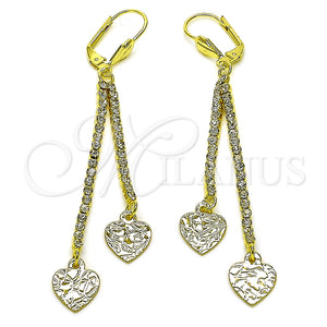 Arete Largo 5.107.006 Oro Laminado, Diseño de Corazón, con Blanca Cristal, Pulido, Tono Dorado