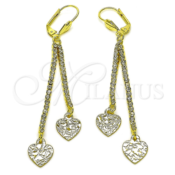 Arete Largo 5.107.006 Oro Laminado, Diseño de Corazón, con Blanca Cristal, Pulido, Tono Dorado