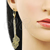 Arete Largo 5.108.004 Oro Laminado, Diseño de Oja, con Blanca Cristal, Pulido, Tono Dorado