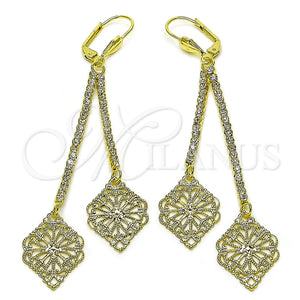 Arete Largo 5.108.004 Oro Laminado, Diseño de Oja, con Blanca Cristal, Pulido, Tono Dorado