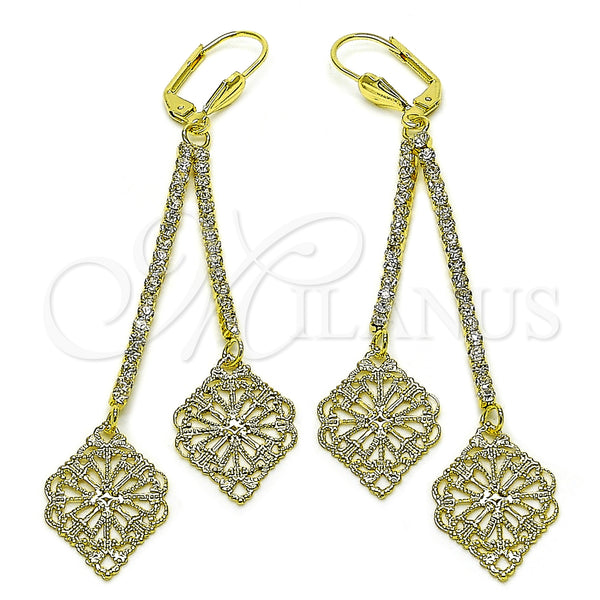 Arete Largo 5.108.004 Oro Laminado, Diseño de Oja, con Blanca Cristal, Pulido, Tono Dorado