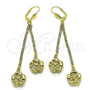Arete Largo 5.110.003 Oro Laminado, Diseño de Flor, con Blanca Cristal, Pulido, Tono Dorado